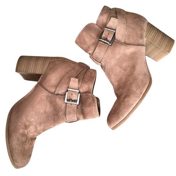 Merona Ankle Boots Women 9 Faux Suede Shoes Taupe Tan Heel Side Zip Neutral Chic - Picture 5 of 15